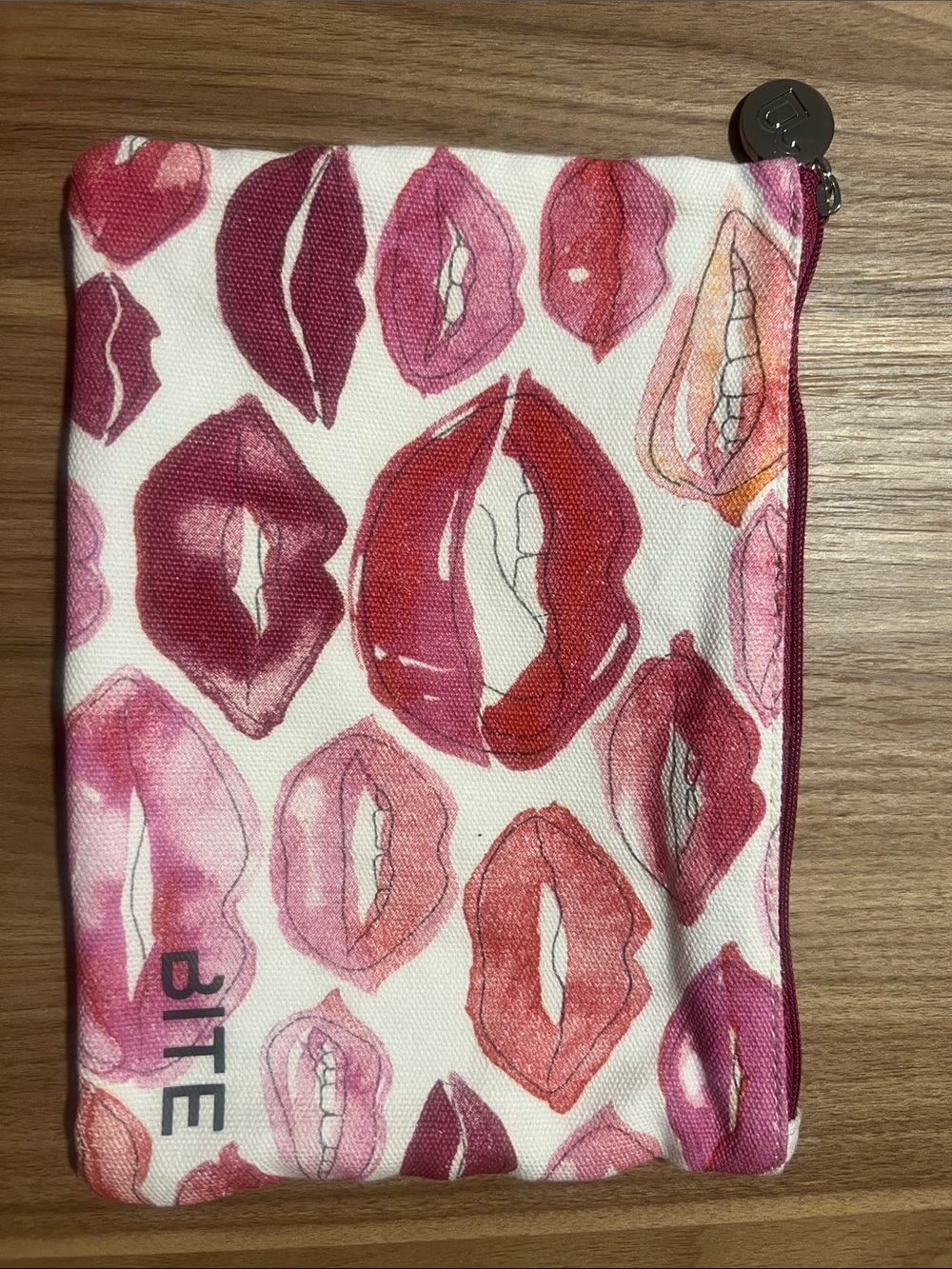 Bite Beauty Pink Red Lip Print Cosmetic Pouch